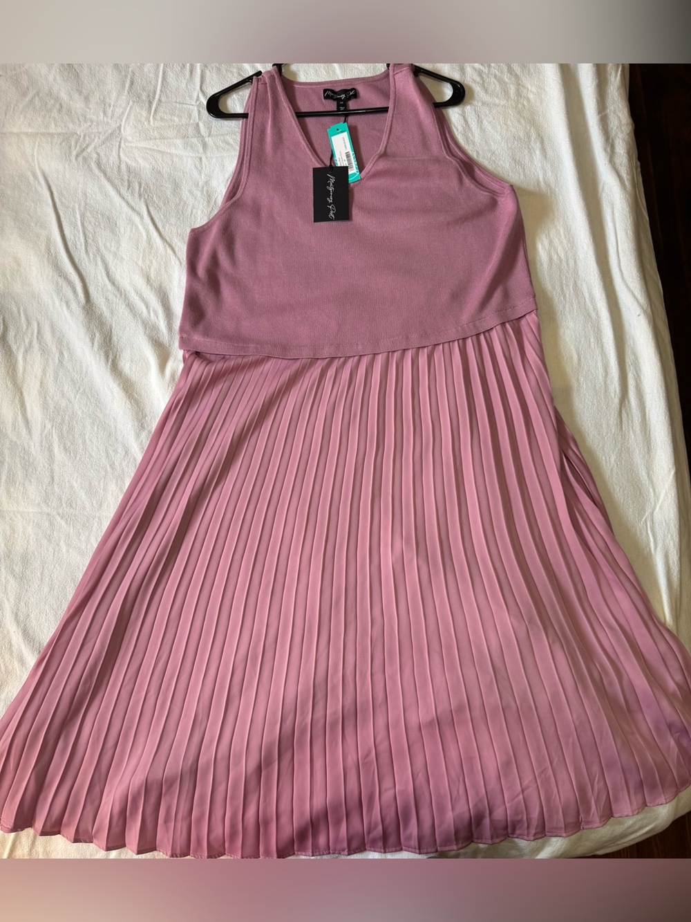 Montgomery Post NWT 2X Mauve Pink Pleated Midi Dress Plus Size